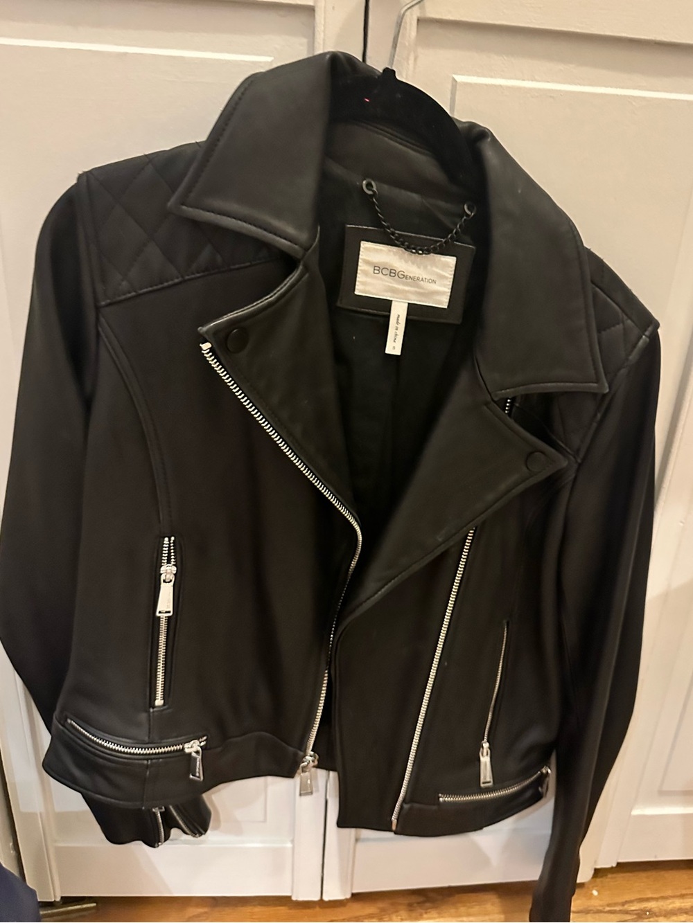 BCBGeneration Black Quilted Shoulder Moto Jacket